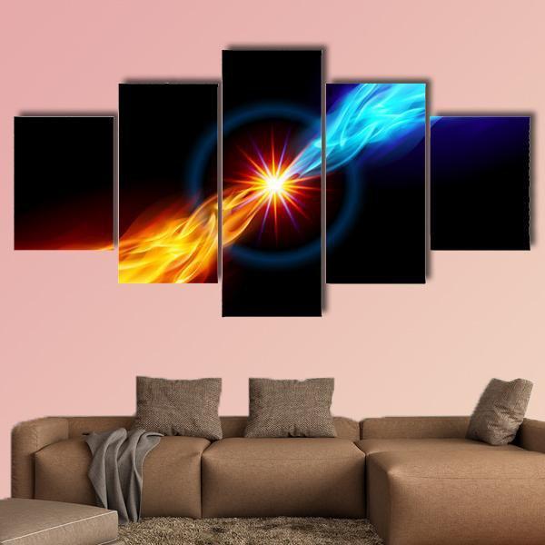Star With Red And Blue Flame Canvas Wall Art-5 Star-Gallery Wrap-62" x 32"-Tiaracle