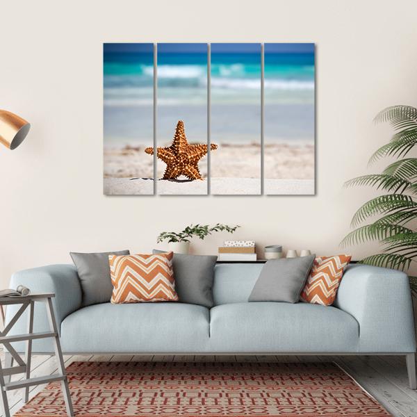 Starfish On Caribbean Sandy Beach Canvas Wall Art-4 Horizontal-Gallery Wrap-34" x 24"-Tiaracle