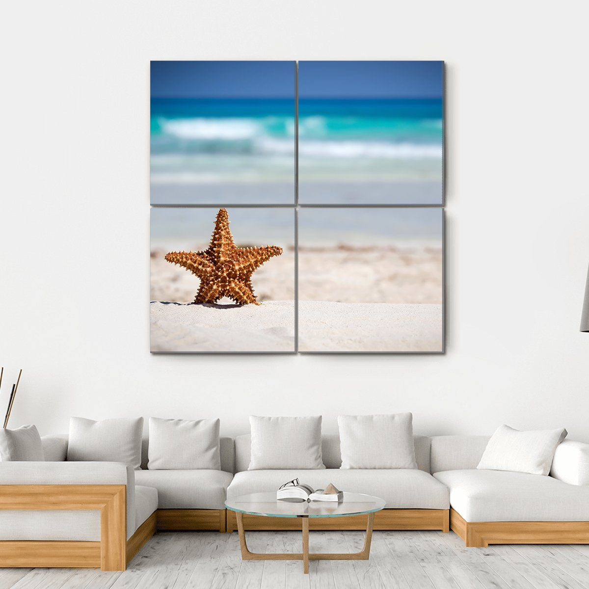 Starfish On Caribbean Sandy Beach Canvas Wall Art-4 Square-Gallery Wrap-17" x 17"-Tiaracle