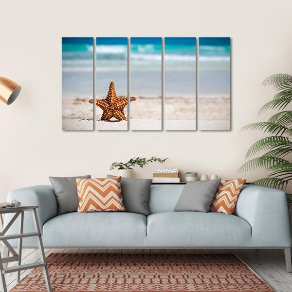 Starfish On Caribbean Sandy Beach Canvas Wall Art-5 Horizontal-Gallery Wrap-22" x 12"-Tiaracle