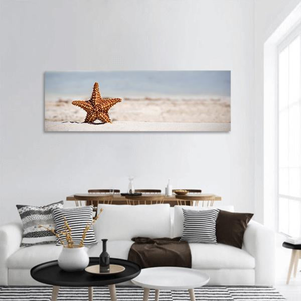 Starfish On Caribbean Sandy Beach Panoramic Canvas Wall Art-3 Piece-25" x 08"-Tiaracle