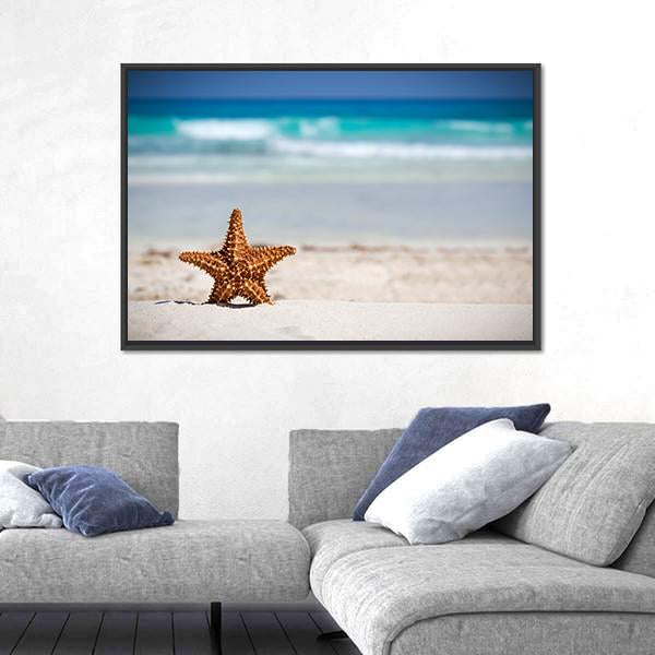 Starfish On Caribbean Sandy Beach Panoramic Canvas Wall Art-1 Piece-36" x 12"-Tiaracle