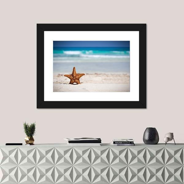 Starfish On Caribbean Sandy Beach Panoramic Canvas Wall Art-1 Piece-36" x 12"-Tiaracle