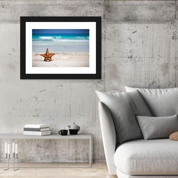 Starfish On Caribbean Sandy Beach Panoramic Canvas Wall Art-1 Piece-36" x 12"-Tiaracle