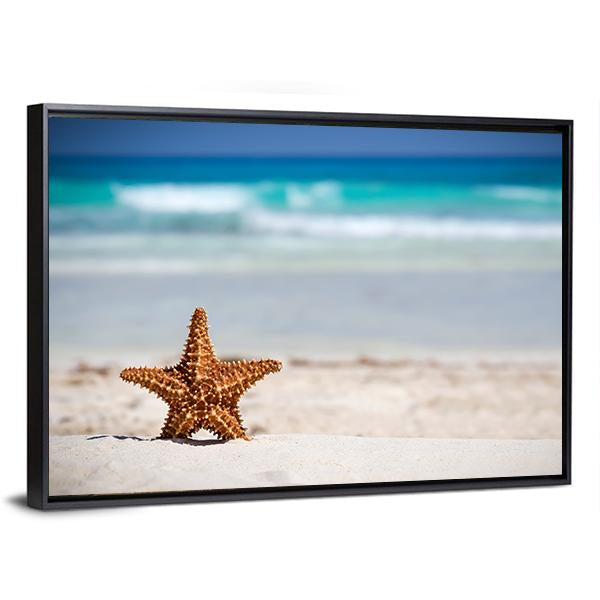 Starfish On Caribbean Sandy Beach Panoramic Canvas Wall Art-1 Piece-36" x 12"-Tiaracle