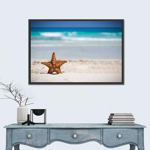 Starfish On Caribbean Sandy Beach Panoramic Canvas Wall Art-1 Piece-36" x 12"-Tiaracle