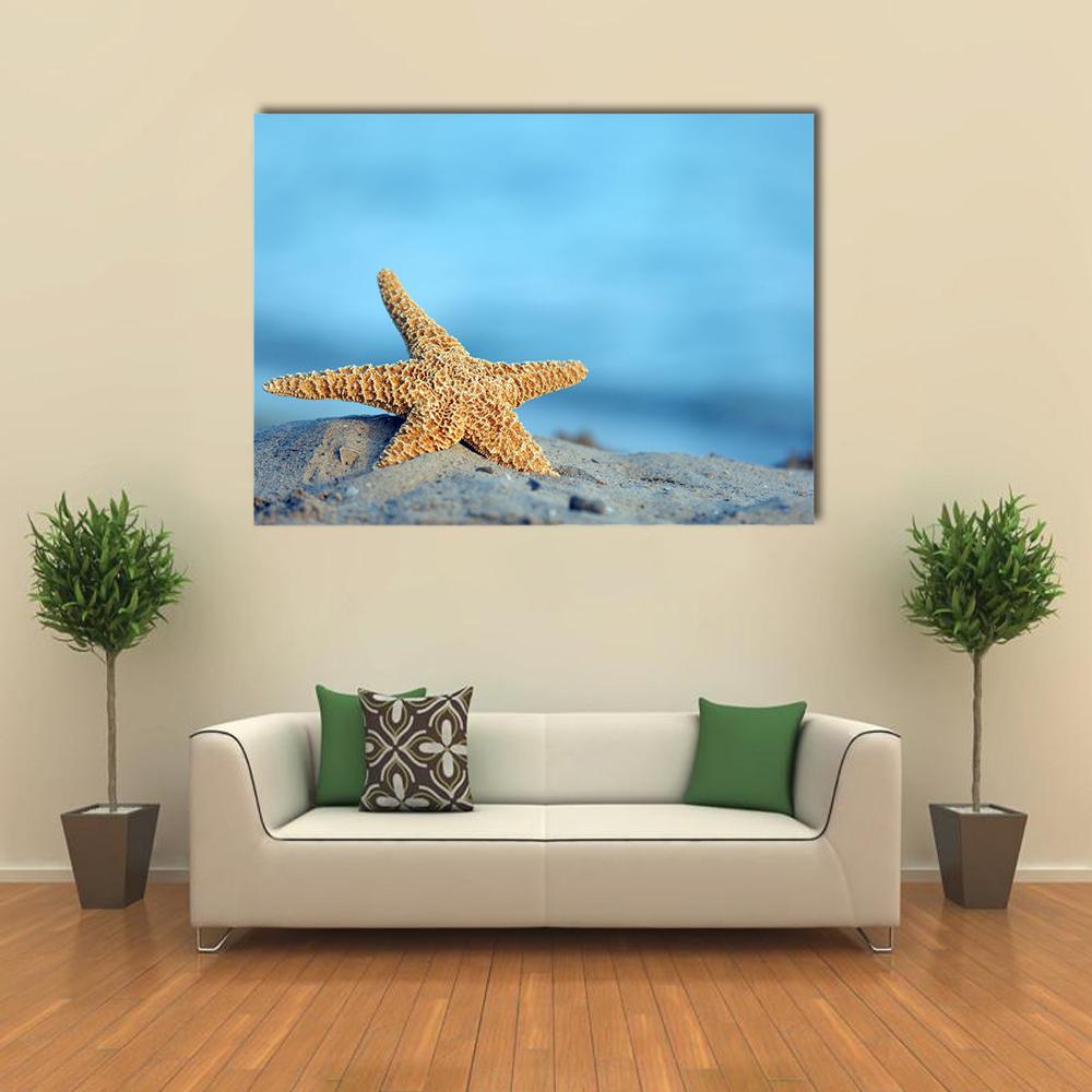 Starfish On Sandy Beach Canvas Wall Art-1 Piece-Gallery Wrap-36" x 24"-Tiaracle