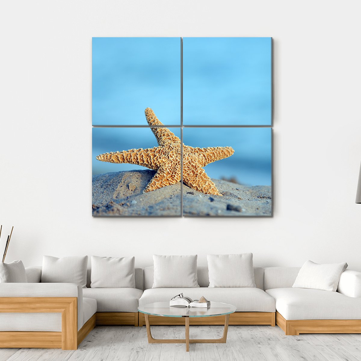 Starfish On Sandy Beach Canvas Wall Art-4 Square-Gallery Wrap-17" x 17"-Tiaracle