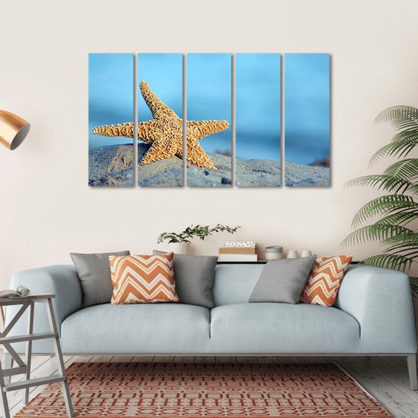 Starfish On Sandy Beach Canvas Wall Art-5 Horizontal-Gallery Wrap-22" x 12"-Tiaracle