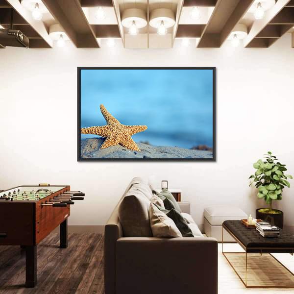 Starfish On Sandy Beach Canvas Wall Art-1 Piece-Floating Frame-36" x 24"-Tiaracle