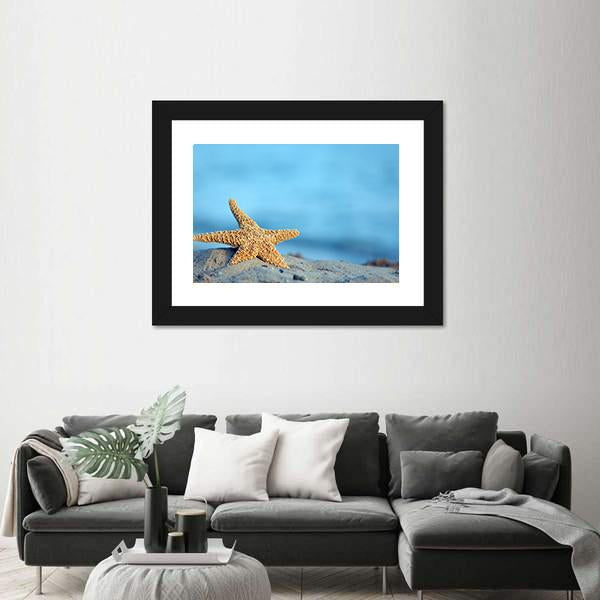 Starfish On Sandy Beach Canvas Wall Art-1 Piece-Framed Print-30" x 20"-Tiaracle