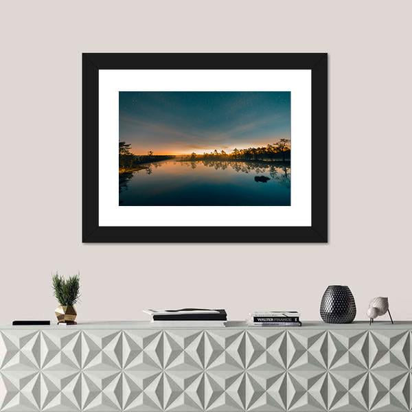 Starry Night At A Swamp Canvas Wall Art-1 Piece-Framed Print-20" x 16"-Tiaracle