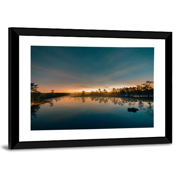 Starry Night At A Swamp Canvas Wall Art-3 Horizontal-Gallery Wrap-25" x 16"-Tiaracle