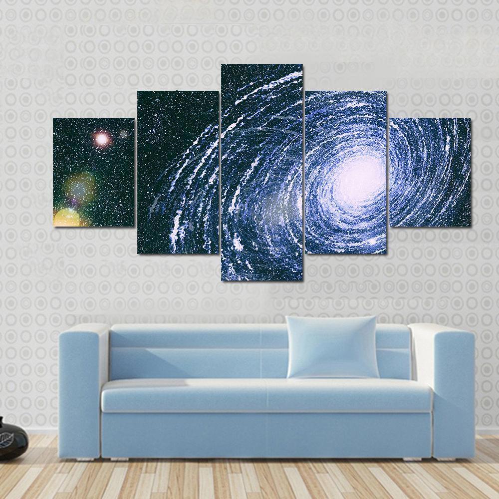 Starry Outer Space Canvas Wall Art-5 Star-Gallery Wrap-62" x 32"-Tiaracle