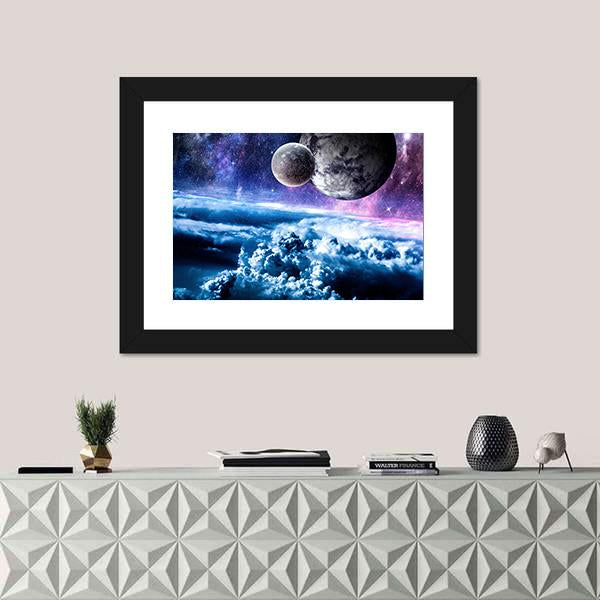 Starry Sky And Space Planets Canvas Wall Art-1 Piece-Framed Print-20" x 16"-Tiaracle