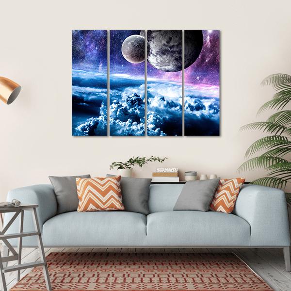 Starry Sky And Space Planets Canvas Wall Art-4 Horizontal-Gallery Wrap-34" x 24"-Tiaracle