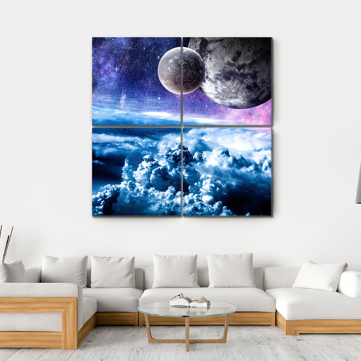 Starry Sky And Space Planets Canvas Wall Art-4 Square-Gallery Wrap-17" x 17"-Tiaracle