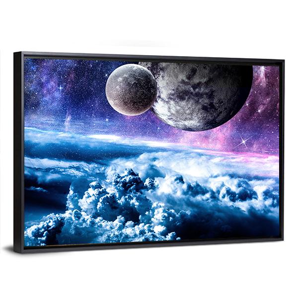 Starry Sky And Space Planets Canvas Wall Art-3 Horizontal-Gallery Wrap-25" x 16"-Tiaracle