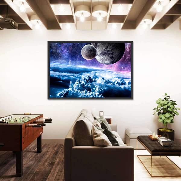 Starry Sky And Space Planets Canvas Wall Art-3 Horizontal-Gallery Wrap-25" x 16"-Tiaracle