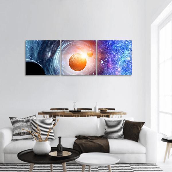Space Planets &amp; Starry Sky Panoramic Canvas Wall Art-3 Piece-25" x 08"-Tiaracle
