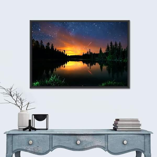 Starry Sky And The Milky Way Canvas Wall Art-1 Piece-Floating Frame-24" x 16"-Tiaracle