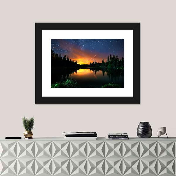 Starry Sky And The Milky Way Canvas Wall Art-1 Piece-Framed Print-20" x 16"-Tiaracle