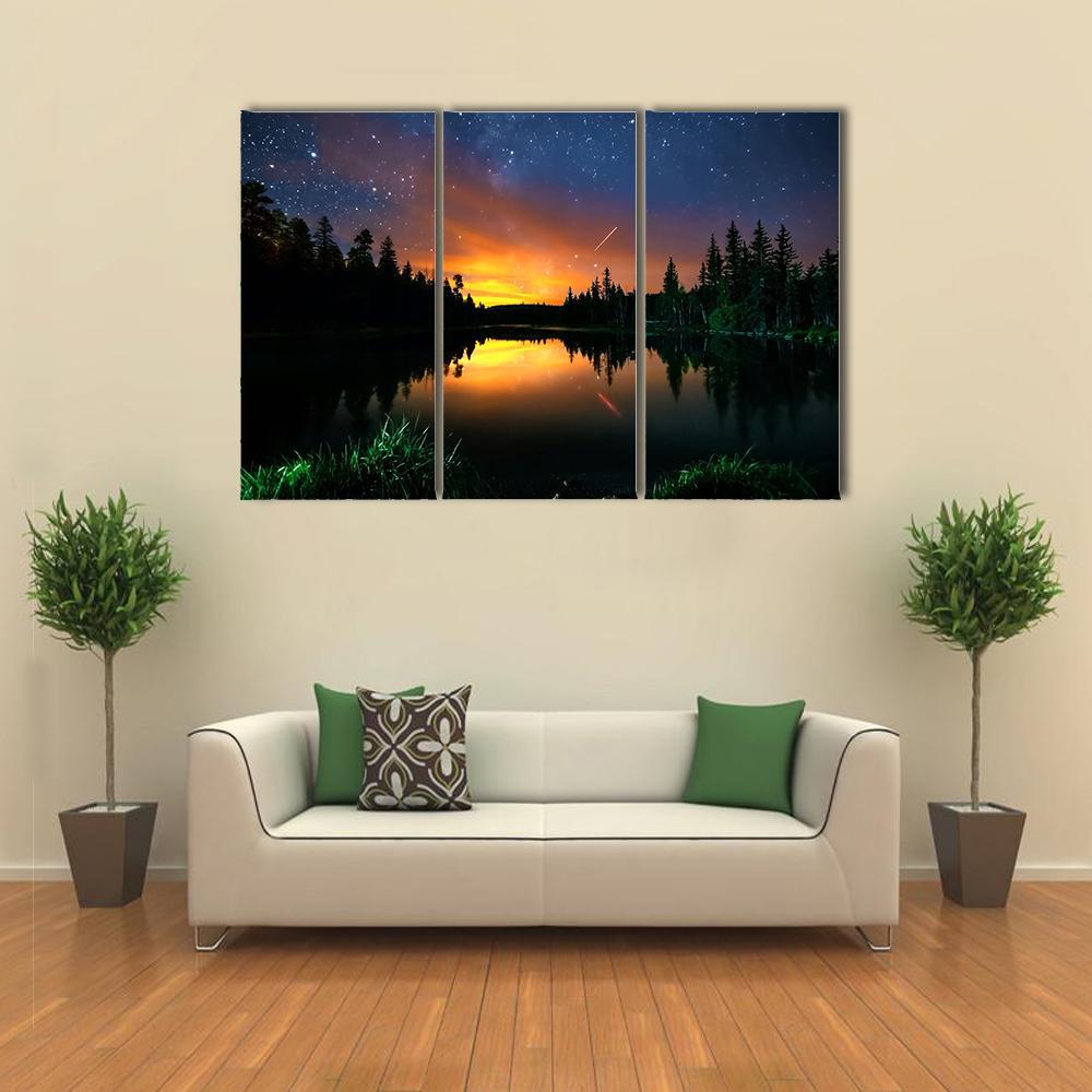 Starry Sky And The Milky Way Canvas Wall Art-3 Horizontal-Gallery Wrap-37" x 24"-Tiaracle
