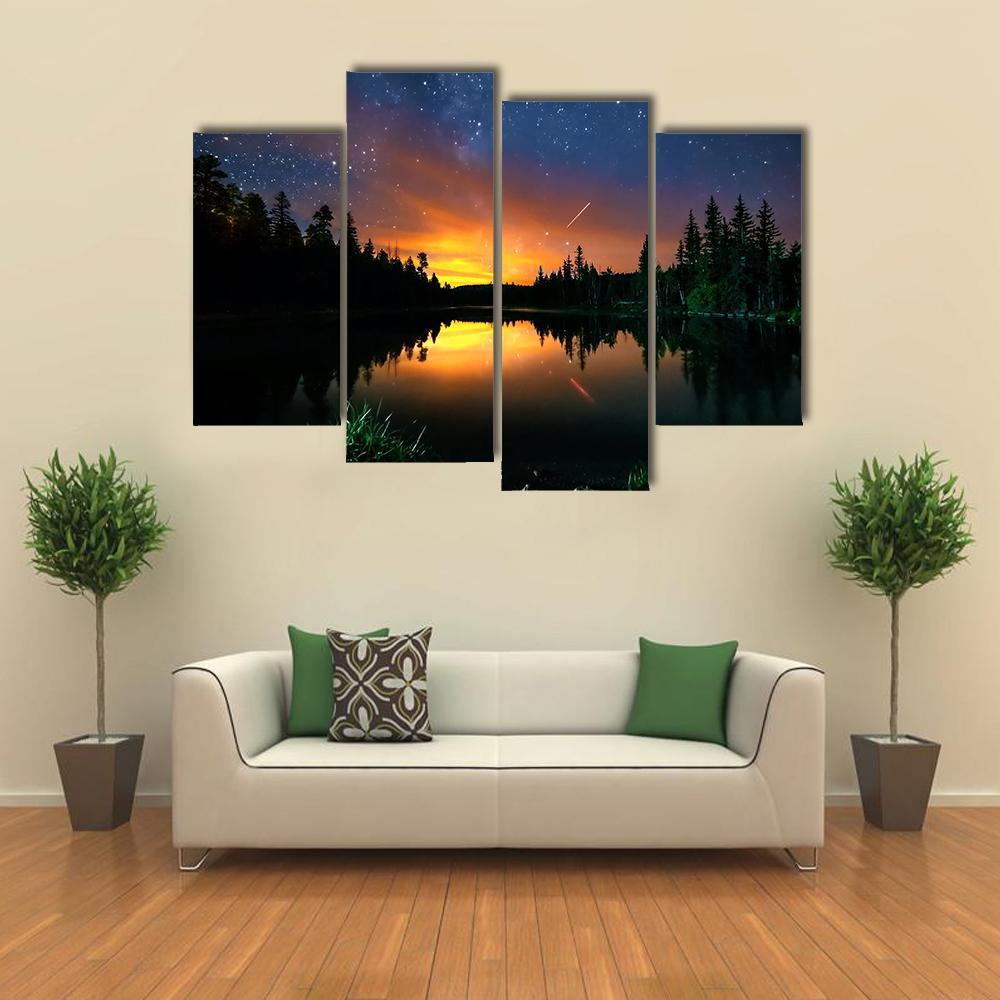 Starry Sky And The Milky Way Canvas Wall Art-4 Pop-Gallery Wrap-50" x 32"-Tiaracle