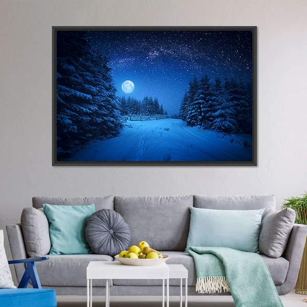 Starry Sky In Winter Canvas Wall Art-3 Horizontal-Gallery Wrap-25" x 16"-Tiaracle