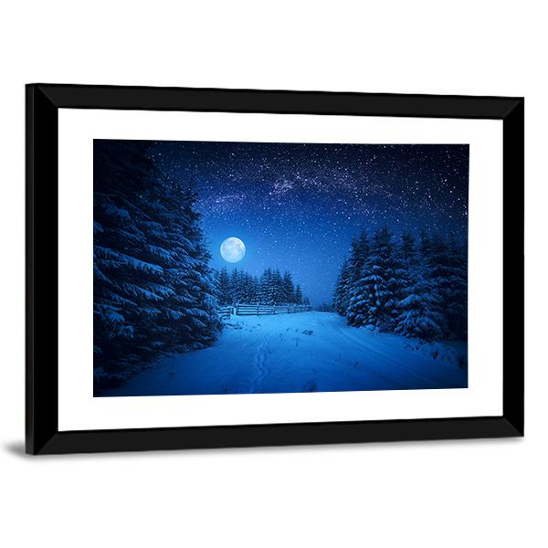 Starry Sky In Winter Canvas Wall Art-3 Horizontal-Gallery Wrap-25" x 16"-Tiaracle