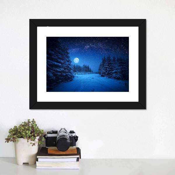 Starry Sky In Winter Canvas Wall Art-1 Piece-Framed Print-20" x 16"-Tiaracle