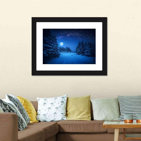 Starry Sky In Winter Canvas Wall Art-3 Horizontal-Gallery Wrap-25" x 16"-Tiaracle