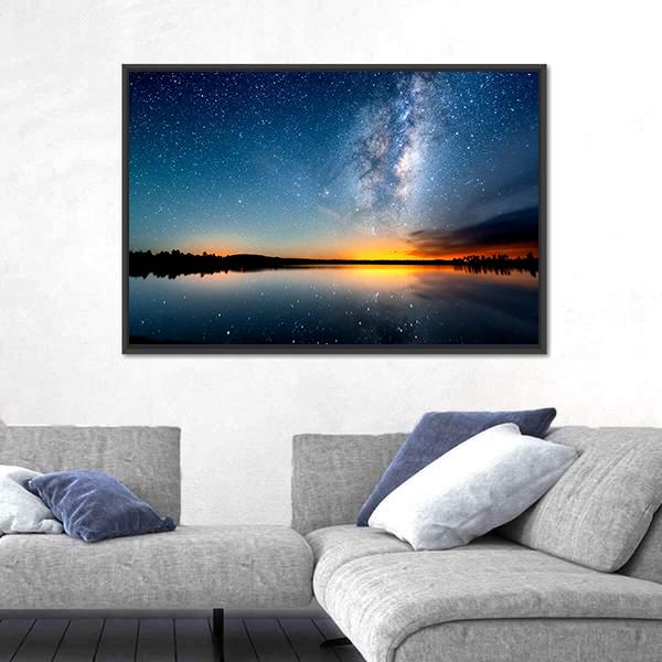 Starry Sky & Milky Way Canvas Wall Art-1 Piece-Floating Frame-24" x 16"-Tiaracle