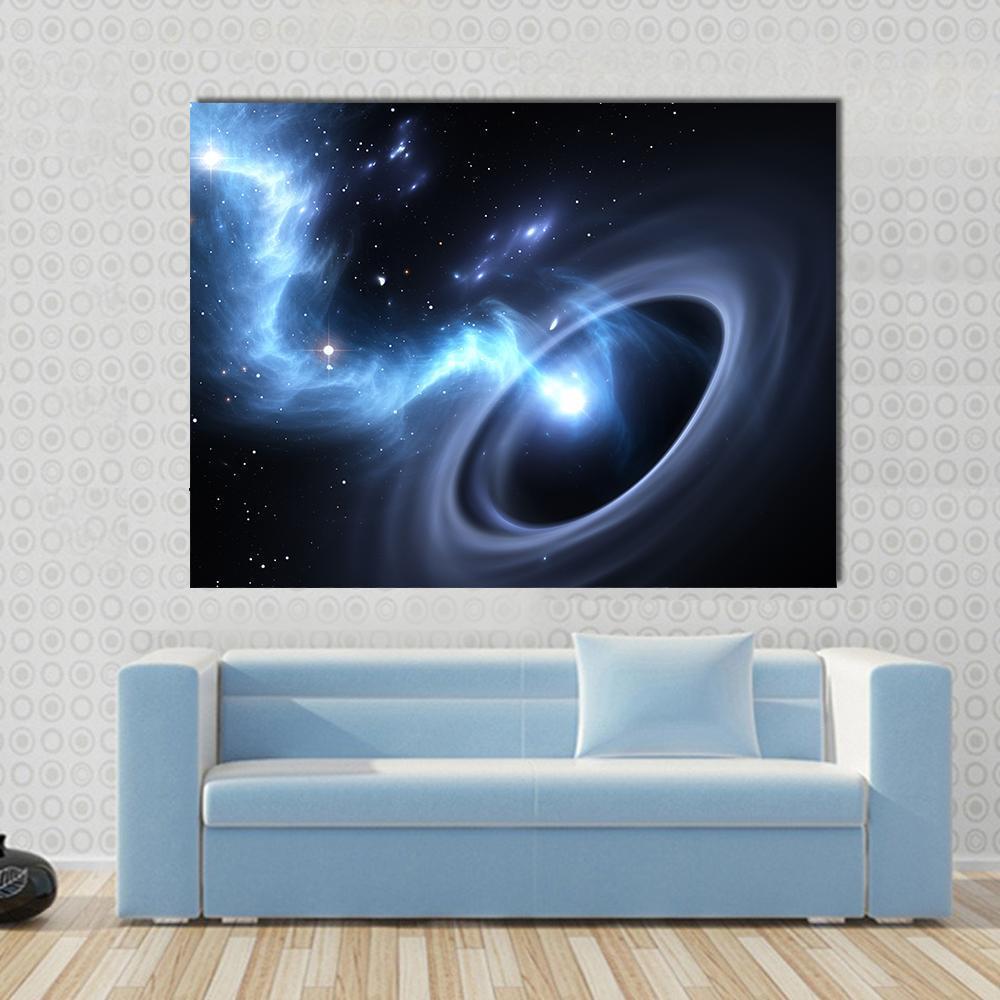 Stars And Material Falls Into A Black Hole Canvas Wall Art-1 Piece-Gallery Wrap-48" x 32"-Tiaracle