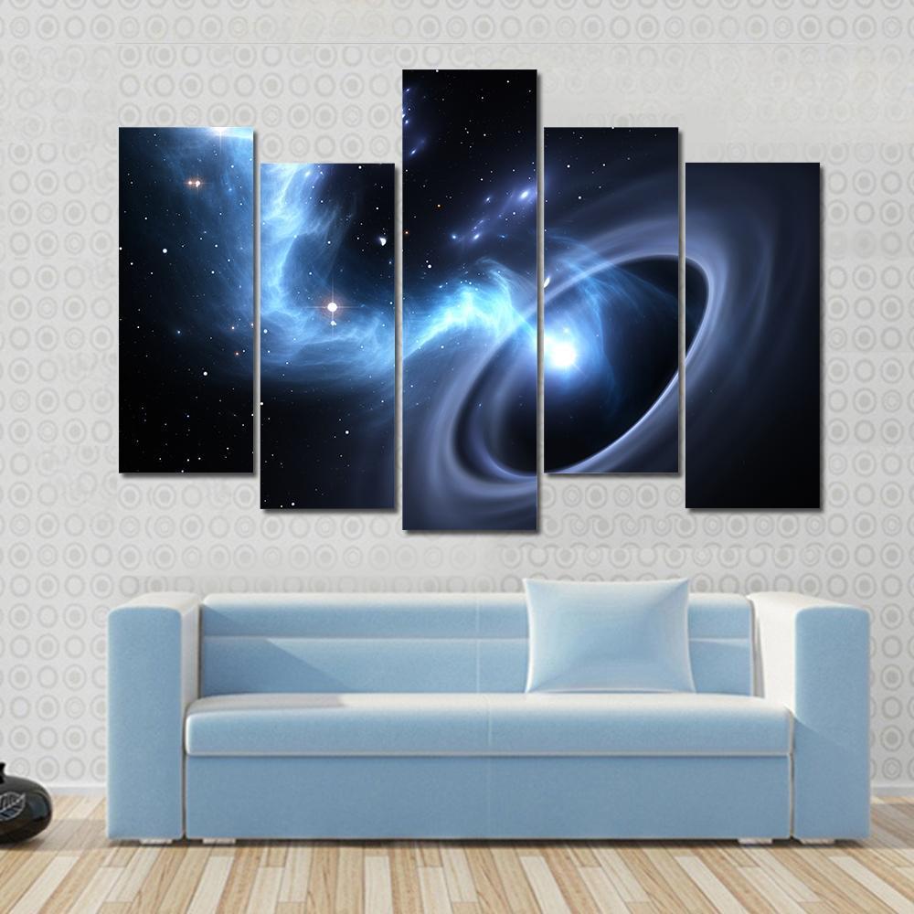 Stars And Material Falls Into A Black Hole Canvas Wall Art-5 Pop-Gallery Wrap-47" x 32"-Tiaracle
