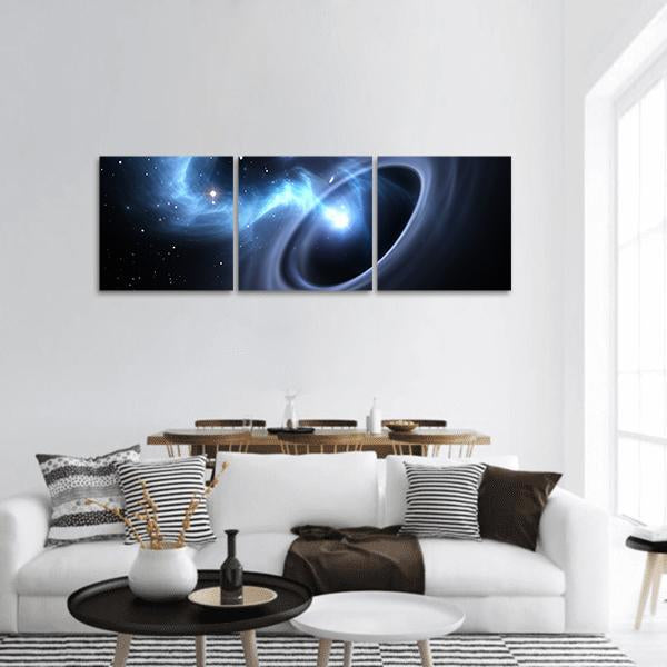 Stars Falls Into Black Hole Panoramic Canvas Wall Art-3 Piece-25" x 08"-Tiaracle