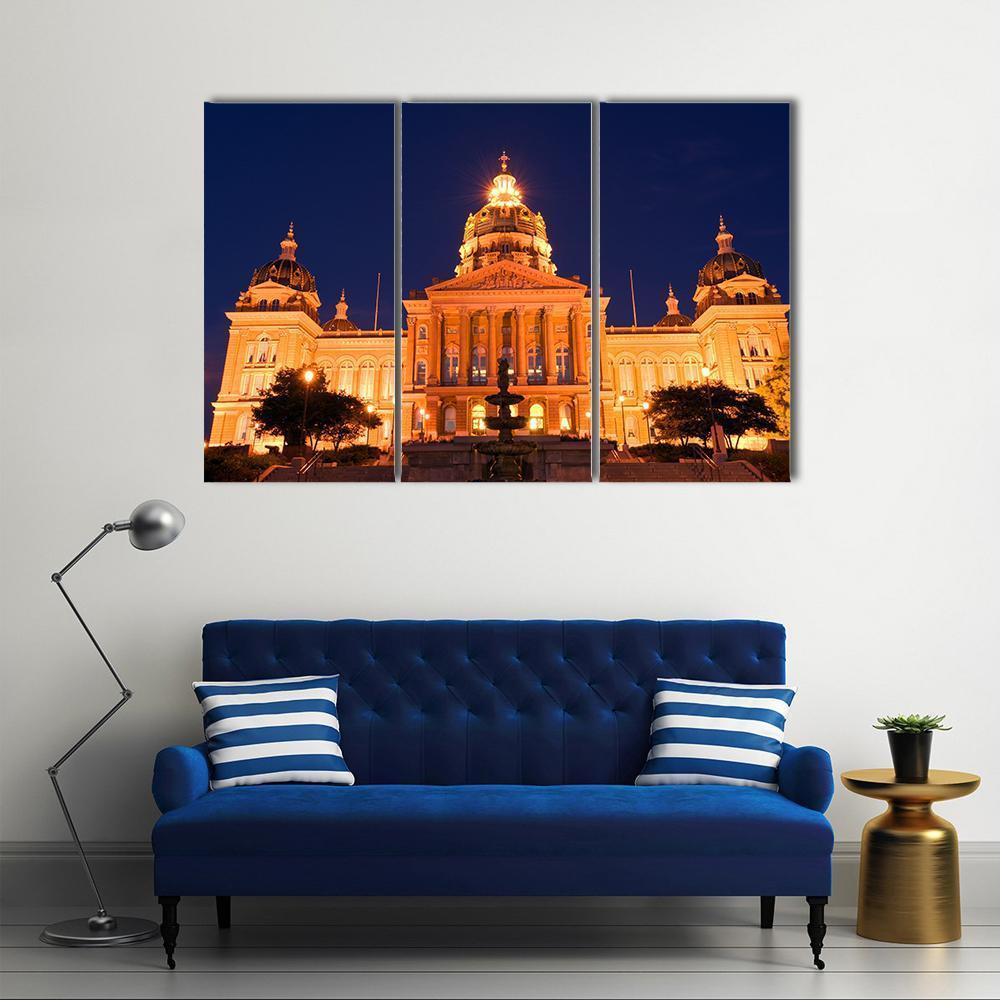 State Capitol At Night in Des Moines Canvas Wall Art-3 Horizontal-Gallery Wrap-37" x 24"-Tiaracle