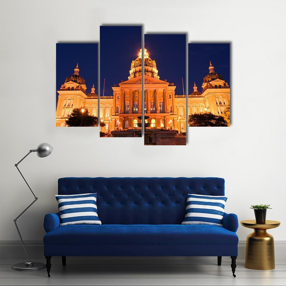 State Capitol At Night in Des Moines Canvas Wall Art-4 Pop-Gallery Wrap-50" x 32"-Tiaracle