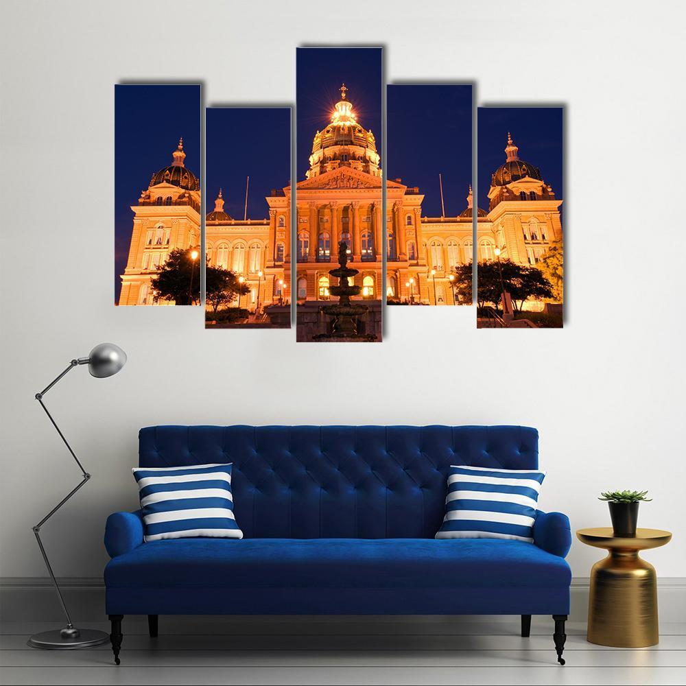 State Capitol At Night in Des Moines Canvas Wall Art-5 Pop-Gallery Wrap-47" x 32"-Tiaracle