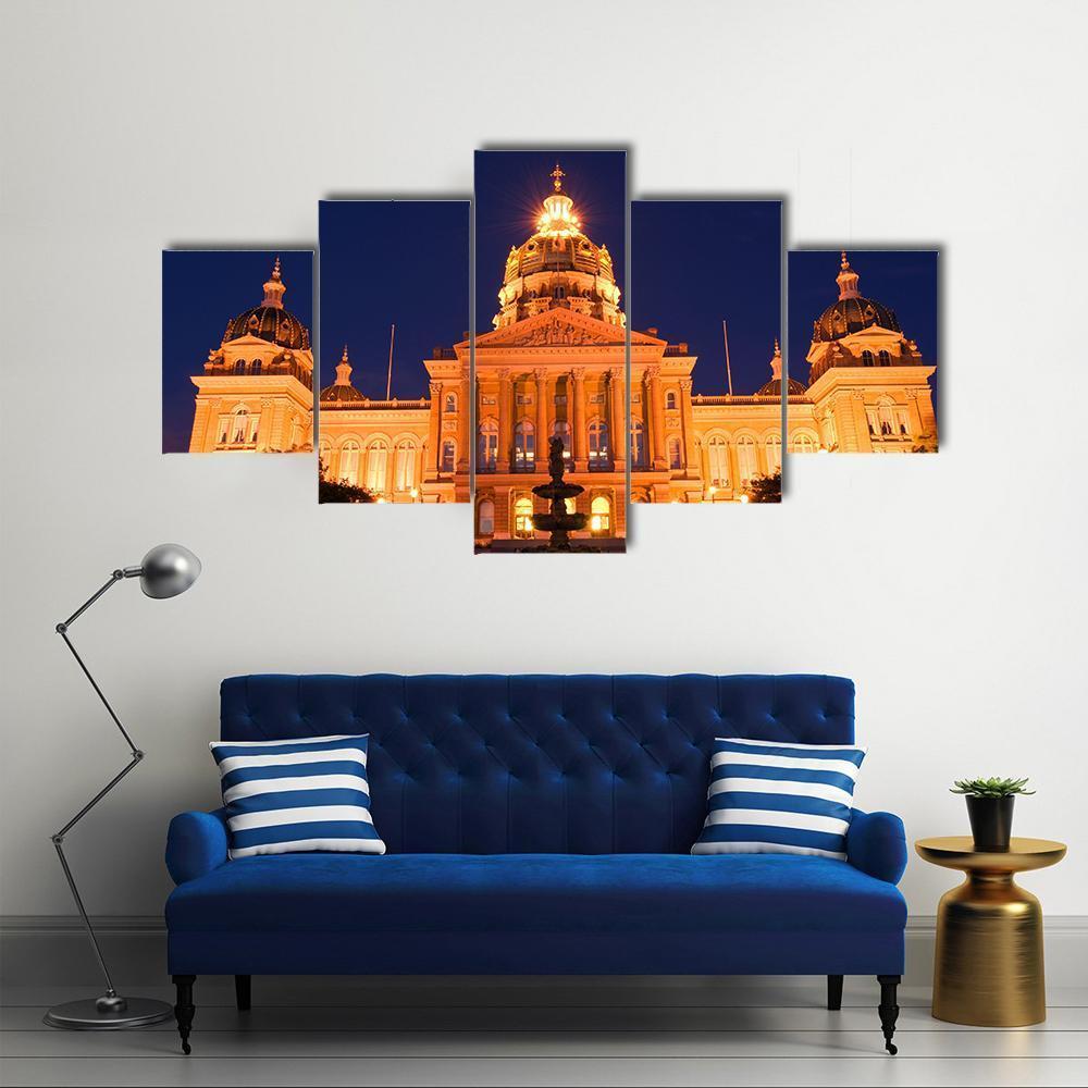 State Capitol At Night in Des Moines Canvas Wall Art-5 Star-Gallery Wrap-62" x 32"-Tiaracle