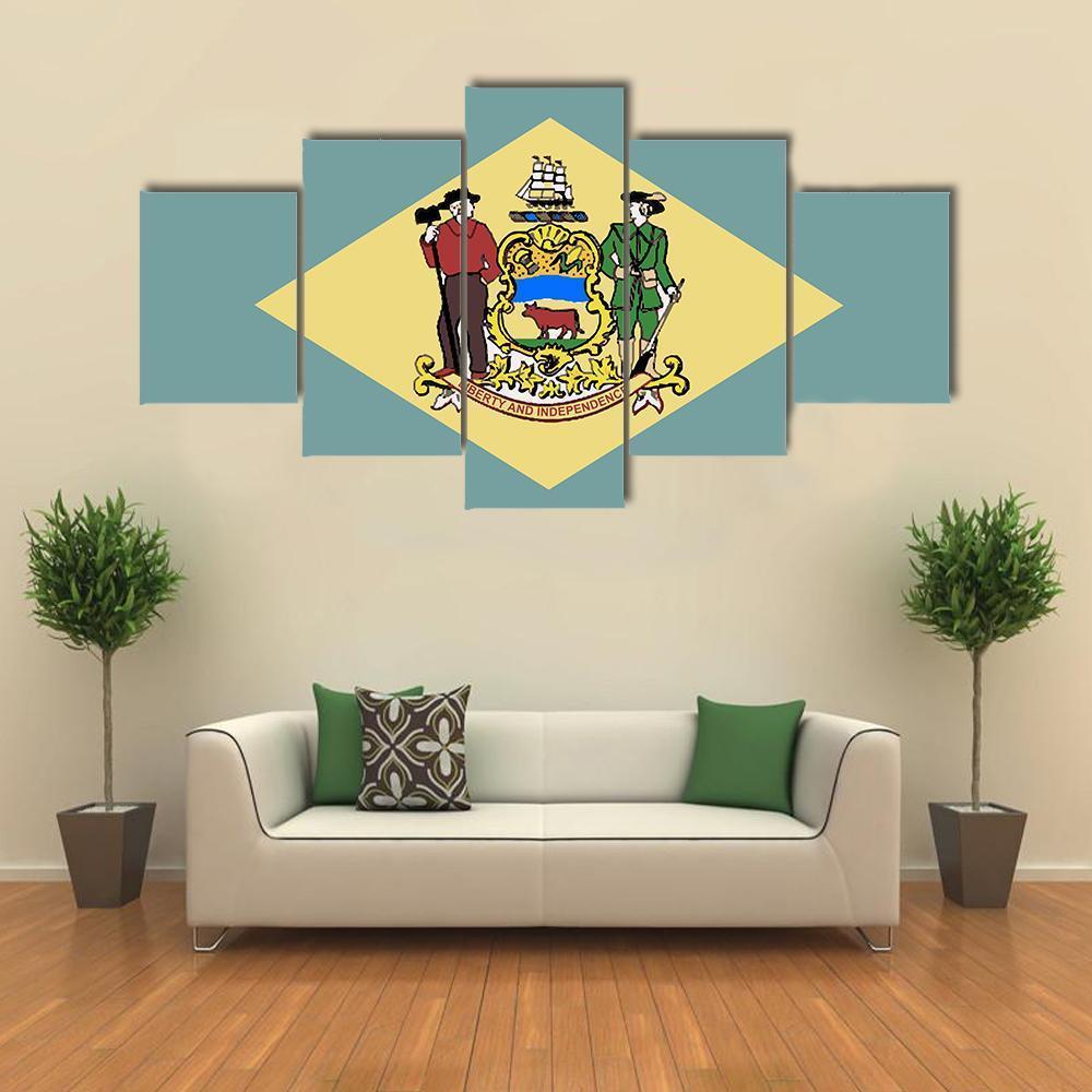 State Of Delaware Flag Canvas Wall Art-5 Star-Gallery Wrap-62" x 32"-Tiaracle