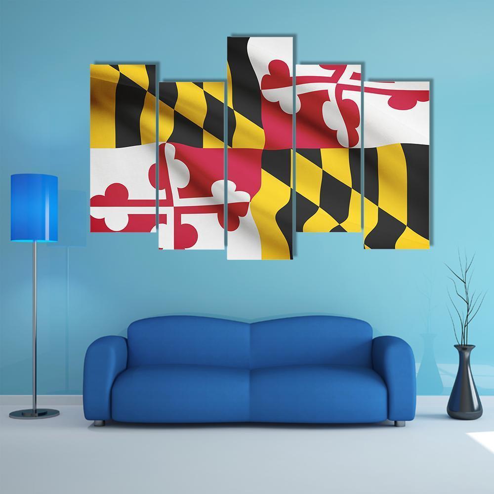 State Of Maryland Flag Canvas Wall Art-5 Pop-Gallery Wrap-47" x 32"-Tiaracle