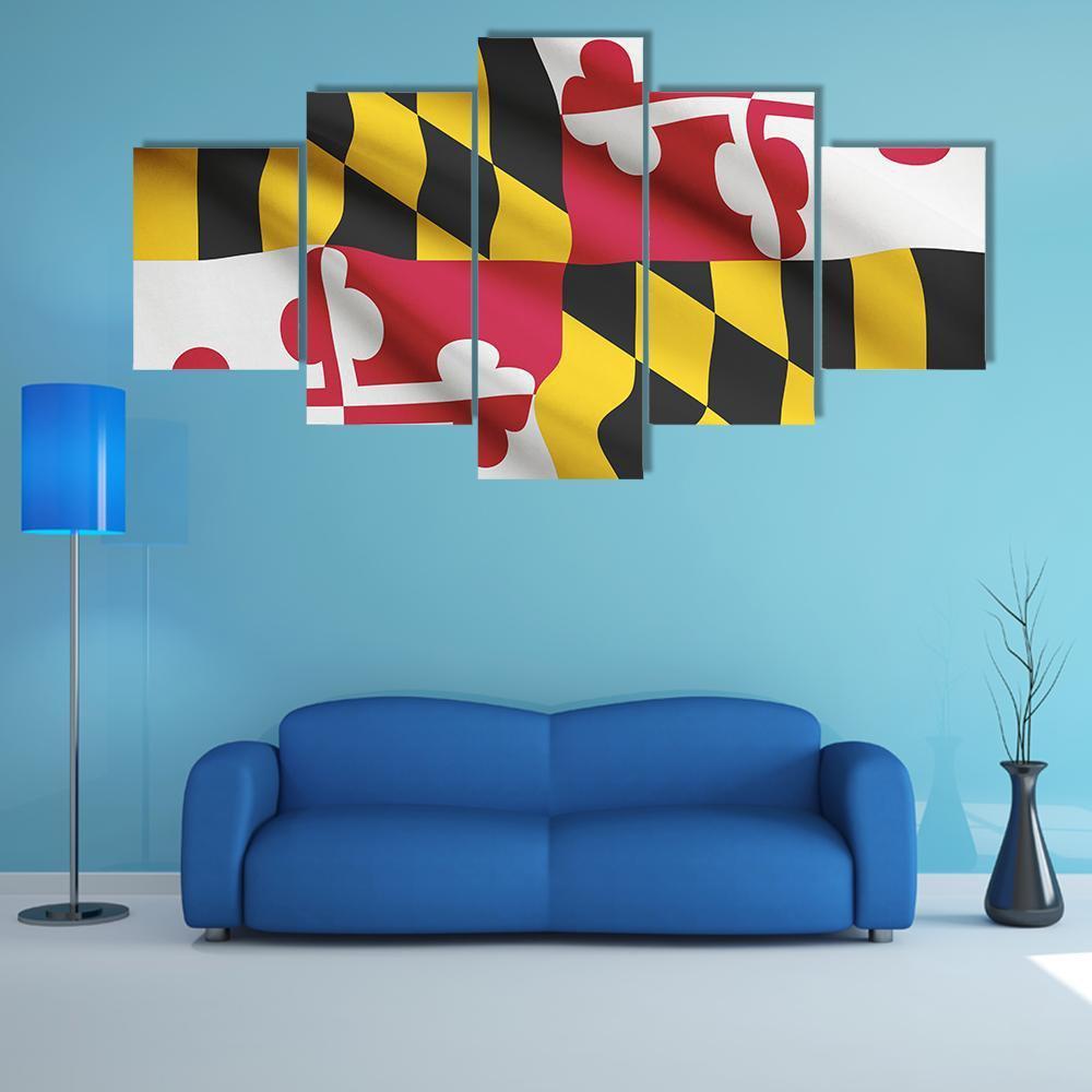 State Of Maryland Flag Canvas Wall Art-5 Star-Gallery Wrap-62" x 32"-Tiaracle