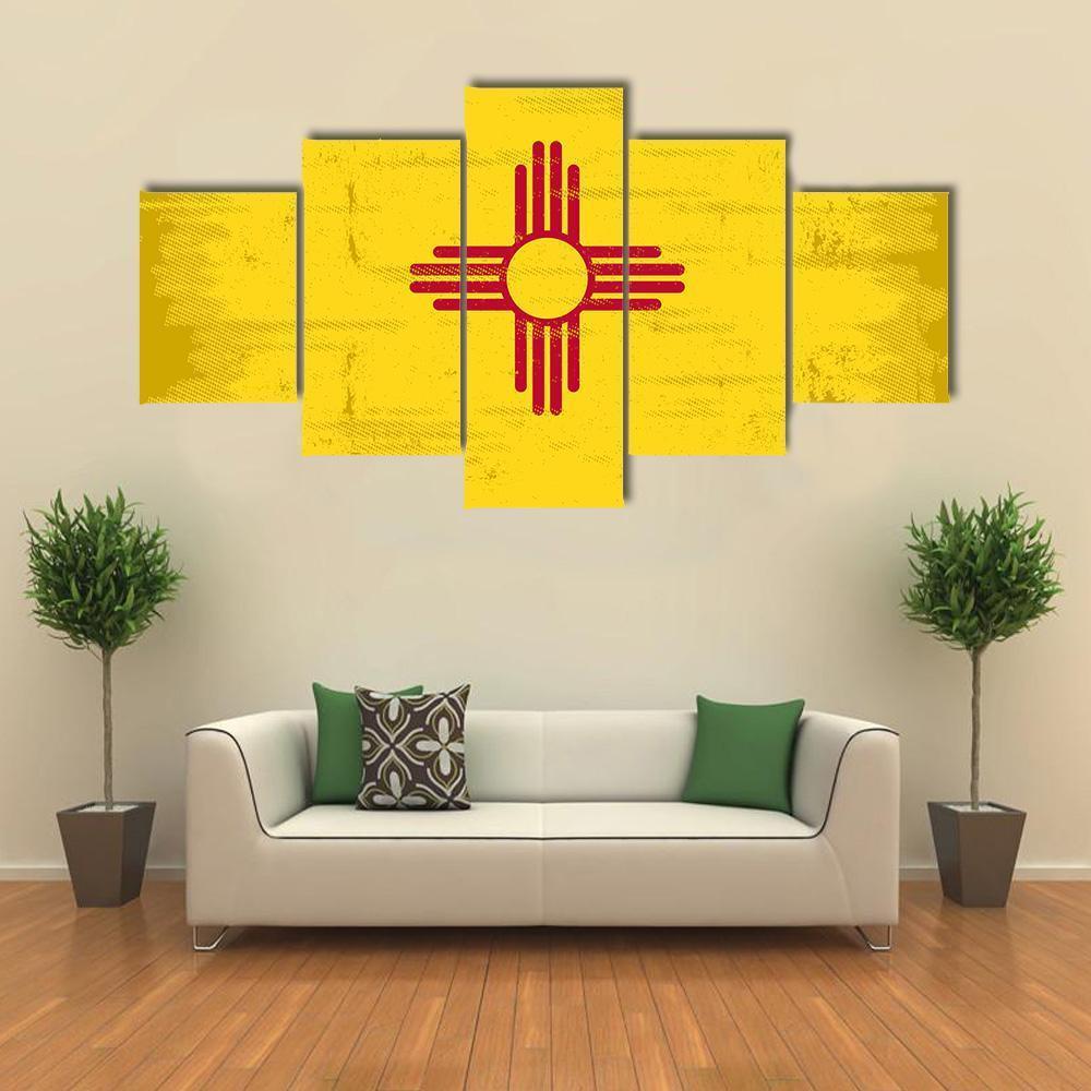 State Of New Mexico Flag Canvas Wall Art-5 Star-Gallery Wrap-62" x 32"-Tiaracle
