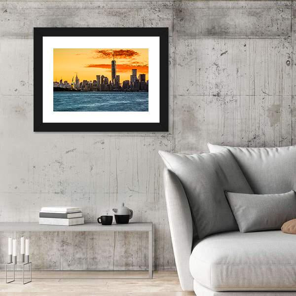 Statue Of Liberty Facing Freedom Tower Canvas Wall Art-3 Horizontal-Gallery Wrap-25" x 16"-Tiaracle