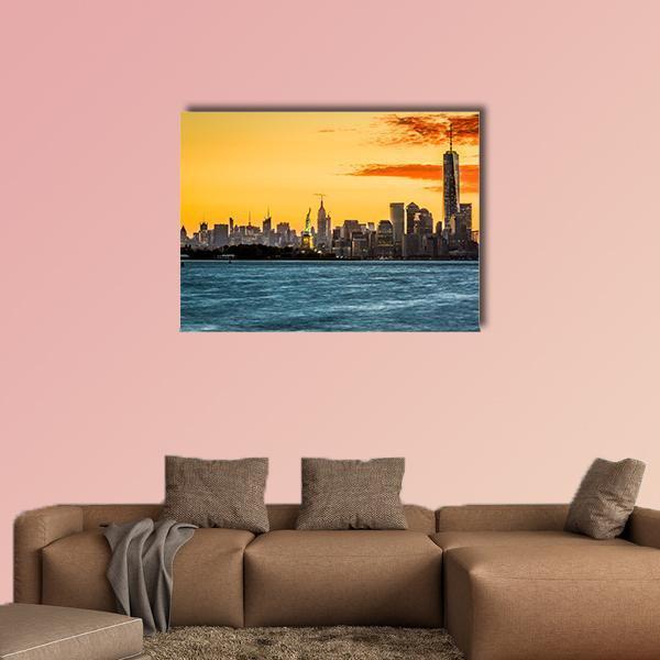 Statue Of Liberty Facing Freedom Tower Canvas Wall Art-1 Piece-Gallery Wrap-48" x 32"-Tiaracle
