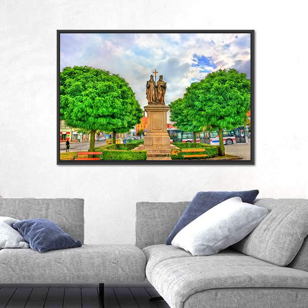 Statue Of Saints Cyril And Methodius In Czech Republic Panoramic Canvas Wall Art-1 Piece-36" x 12"-Tiaracle