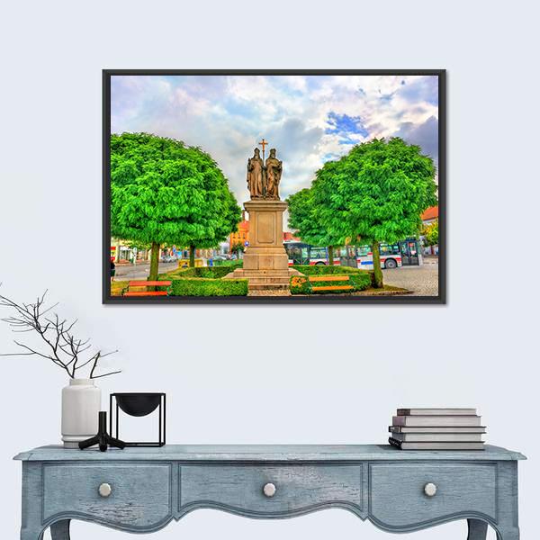Statue Of Saints Cyril And Methodius In Czech Republic Panoramic Canvas Wall Art-1 Piece-36" x 12"-Tiaracle