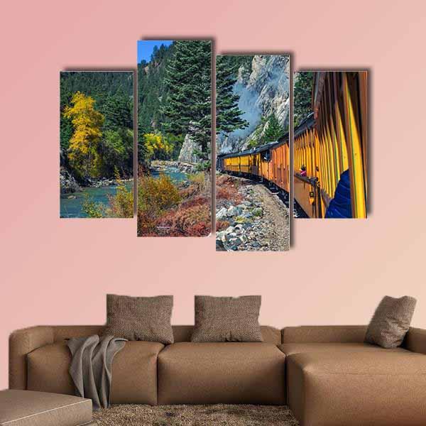Steam Engine Train Travels In Colorado USA Canvas Wall Art-4 Pop-Gallery Wrap-34" x 20"-Tiaracle