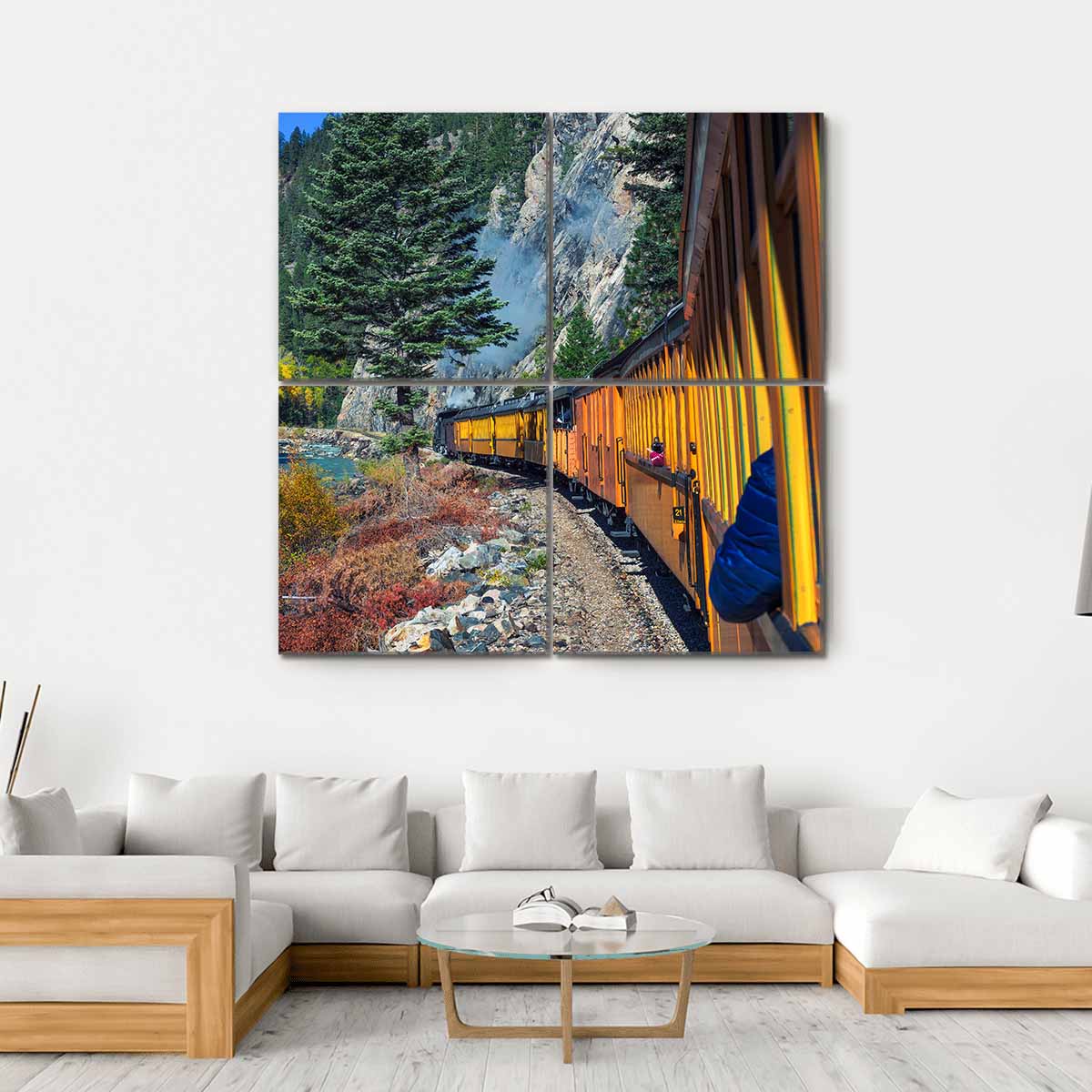 Steam Engine Train Travels In Colorado USA Canvas Wall Art-4 Square-Gallery Wrap-17" x 17"-Tiaracle